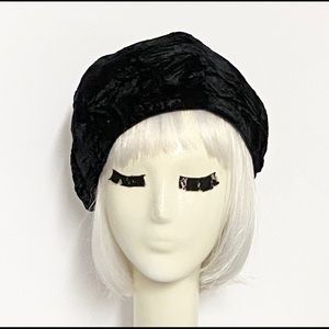 Crushed Black Velvet Beret Hat